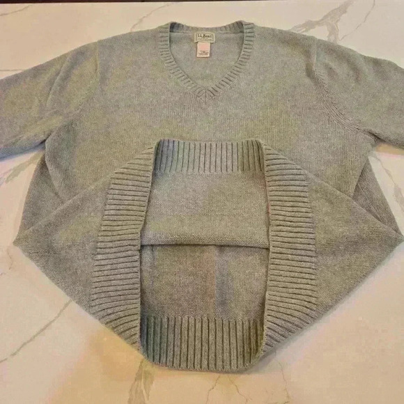 L.L. Bean Mens V-Neck 100% Cotton Pullover Sweater Blue Gray Size Large - Picture 5 of 9
